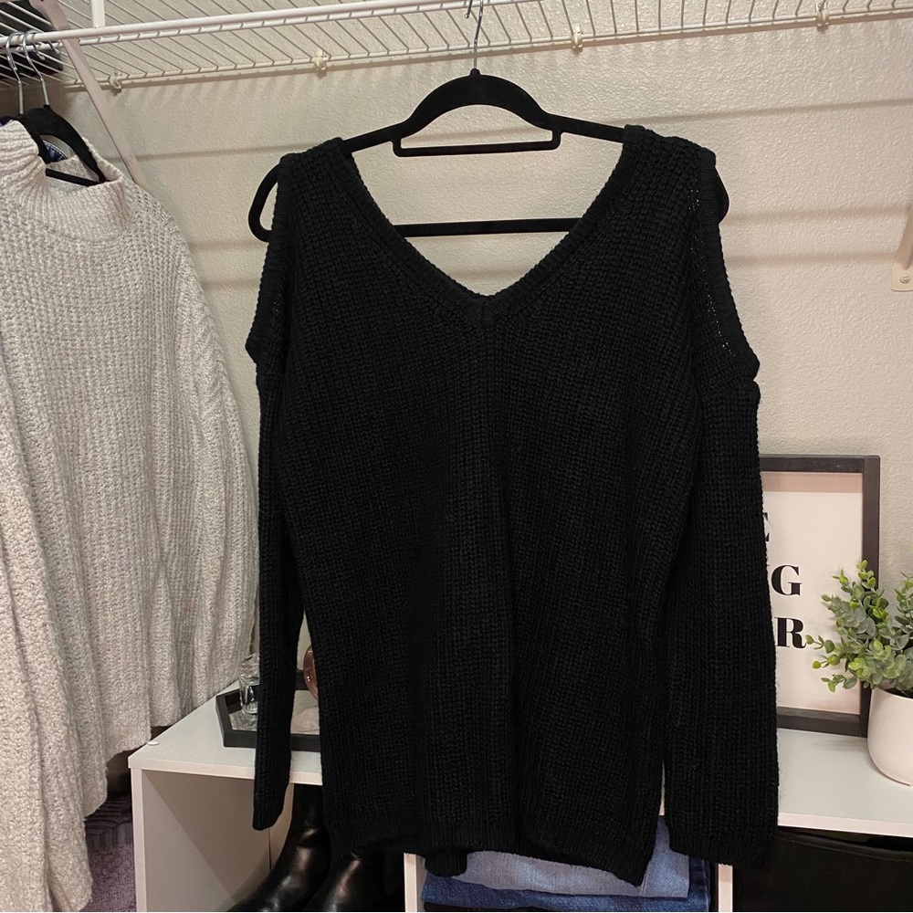 Black Cut-Out Shoulder Sweater